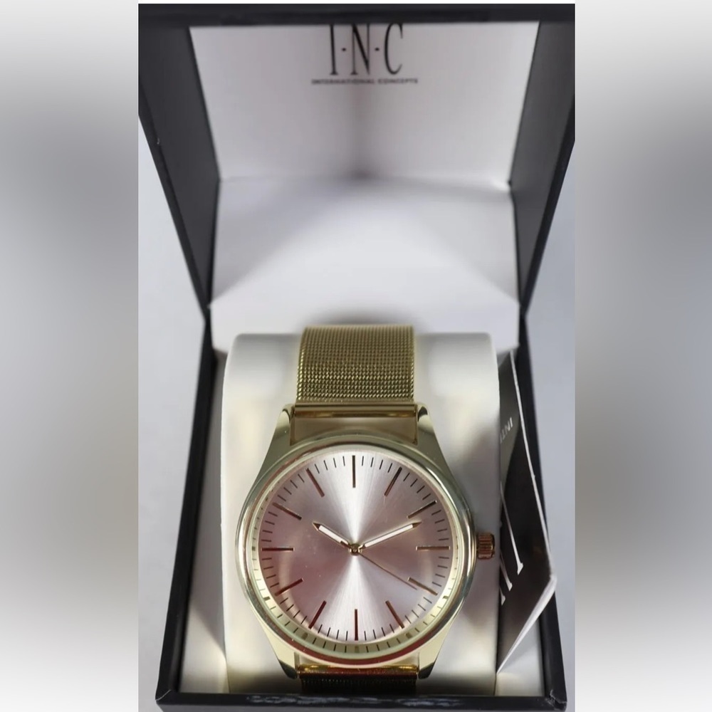 INC Mens Watch Gold Tone Stainless Steel Mesh NWT